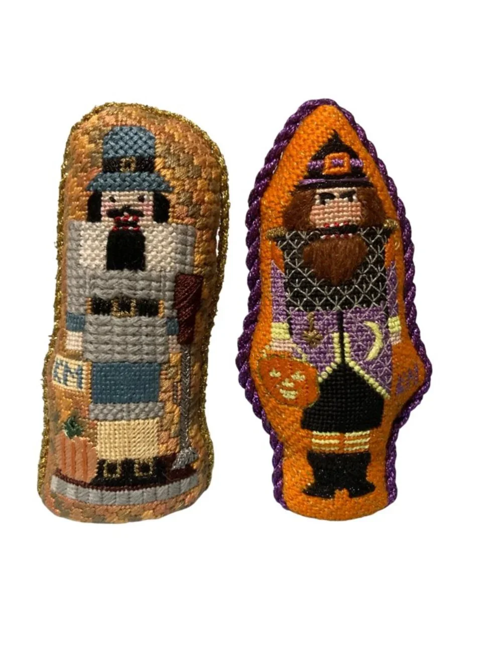 Holiday Nut Cracker Completed Needlepoint Figurines Thanksgiving Halloween